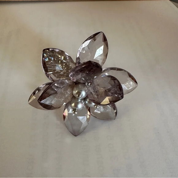 Flower Ring with Faceted Acrylic Petals and Faux Pearls - One Size Fits Most - Picture 7 of 7